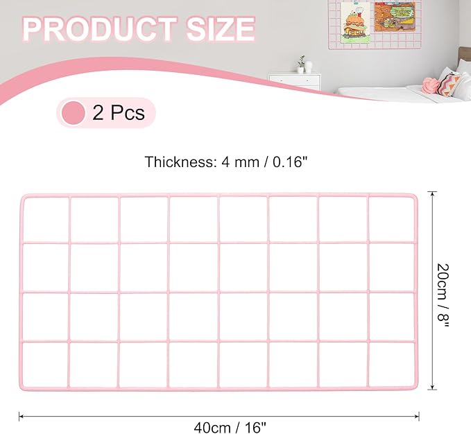 PATIKIL 16"x8" Wire Grid Panel, 2 Pack Board Photo Pictures Memo Display Grid - Image 2