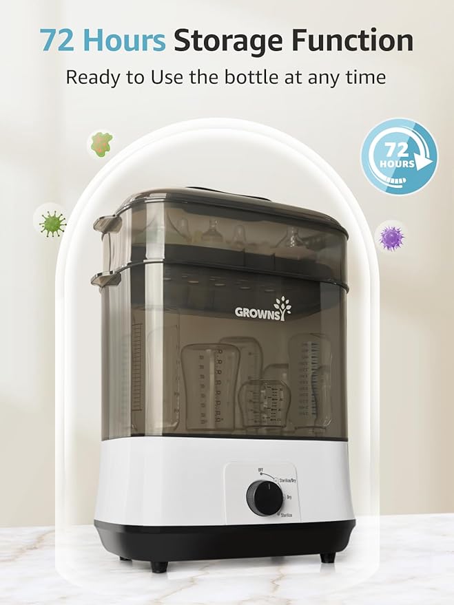 Grownsy Adjustable 4 in 1 Large Bottle Sterilizer and Dryer, 8 Bottles Capacity - Image 6