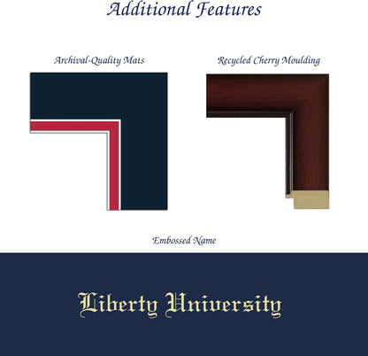 Liberty Gold Embossed Diploma Frame, 13 X 17, Cherry, Shield, 1971 | Liberty University, Fits 13 X 17 Diploma, Vertical, Navy And Red Mats, Gold Embossed Shield, Master/PhD Diploma Fit