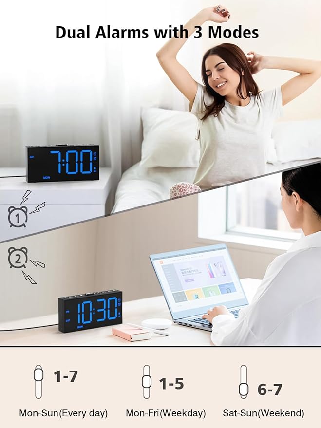 PPLEE Loud Alarm Clock with Bed Shaker, Vibrating Alarm Clock - Image 3