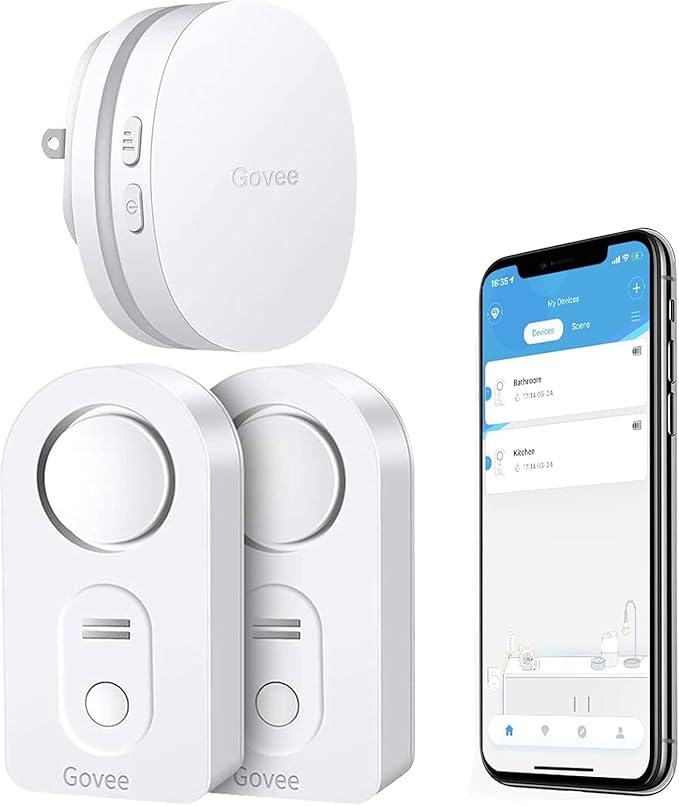 Govee WiFi Water Sensor 2 Pack, Smart Water Leak Detector, 100dB Adjustable by Govee