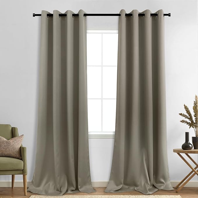 KOUFALL Taupe Grommet Insulated Thermal Room Darkening Blackout Curtains - Image 3