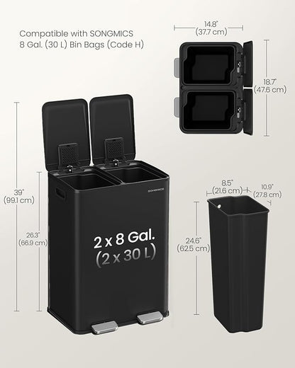 SONGMICS Trash Can, 2 x 8 Gallon Dual-Compartment Garbage Can - Image 6