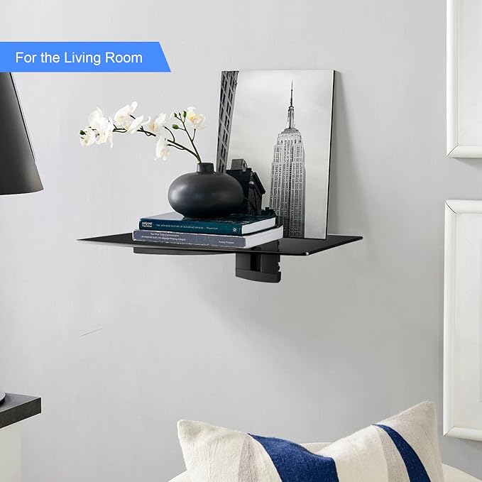 suptek Glass Floating Shelf, 1 Tier Media Shelf - Image 6