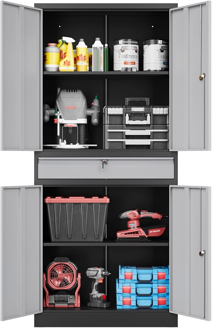 71" Metal Cabinet-Black&Gray Heavy Duty Storage File Cabinet Steel Tool Cabinets by Fesbos