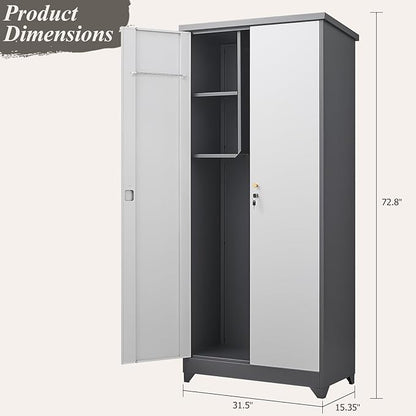 GREATMEET 72.8" Outdoor Broom Storage Cabinet, Metal Storage Cabinets - Image 2