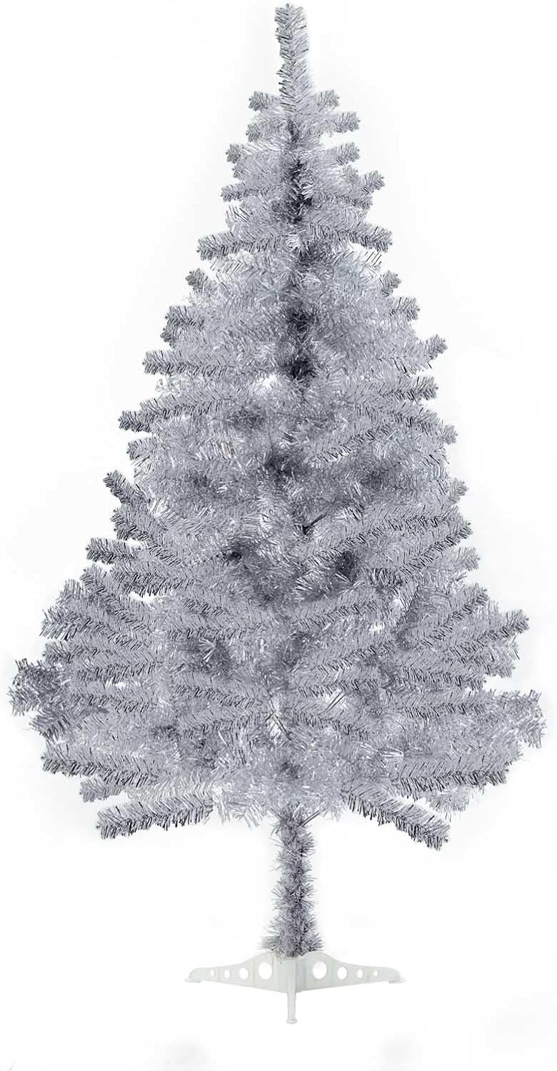 Silver Christmas Tree, 6ft Artificial Tinsel Christmas Tree for Home Decorati...