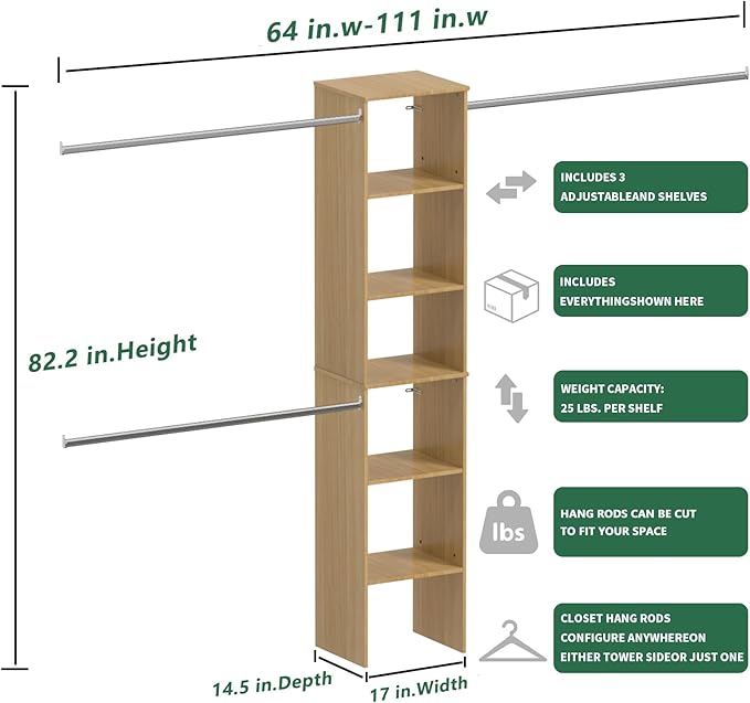 Closet System, Wood Tower Storage - Image 7