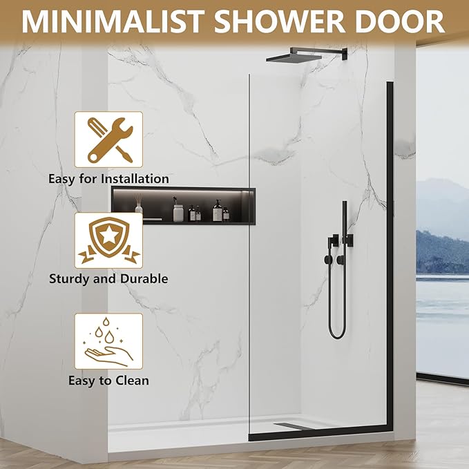 Shower Glass Wall Panel 36" W x 76" H, 3/8" Tempered Glass, Half Frameless - Image 4