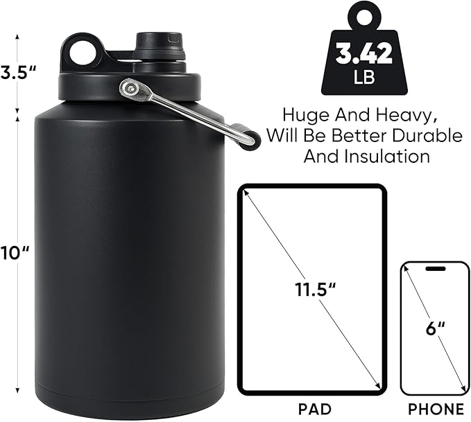 Insulated Gallon Jug with Handle, One Gallon, 128oz Stainless Steel, Large - Image 3