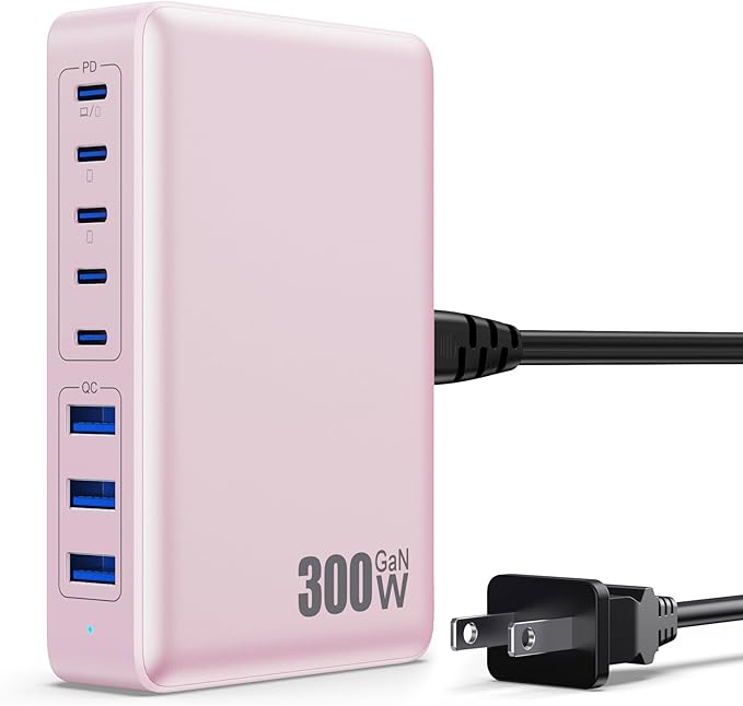 USB C Charger 300W USB C Charger Block, 8-Ports GaN IV Fast Charging Station Hub by GKUTW