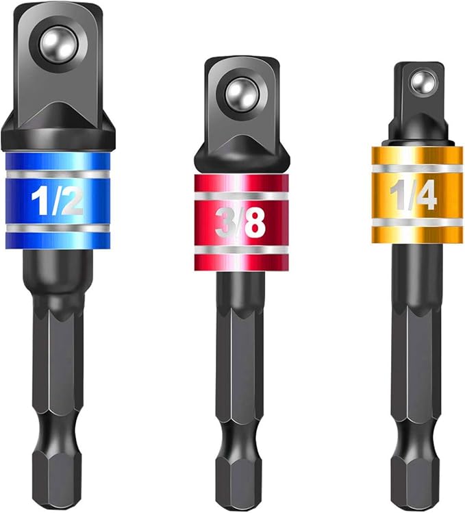 Socket Adapter Set, 1/4-Inch Hex Shank to 1/4, 1/2-Inch Square Drive, 3-Piece by Fruholt