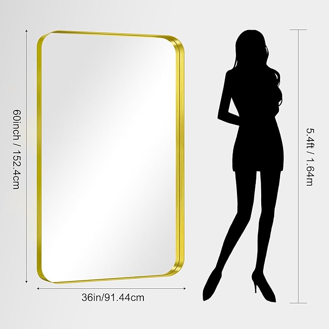 CIRCUMI Gold Bathroom Mirror, Rounded Corner, Tempered Glass, Large Mirror - Image 8