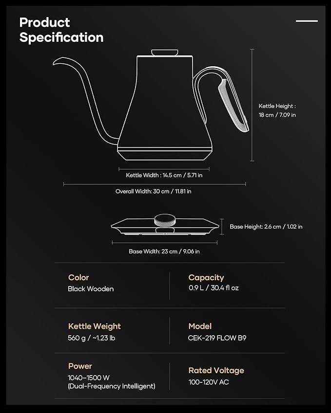 Cocinare FLOW B9 Gooseneck Electric Kettle, Precise Temperature Control - Image 8