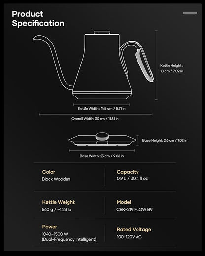 Cocinare FLOW B9 Gooseneck Electric Kettle, Precise Temperature Control - Image 8