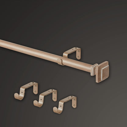 MODE Farmhouse Oak Curtain Rod, Square Finial - 76" to 144" | Strong 1-1/8" diameter adjustable steel rod and brackets, Easy to Install, Mounting Hardware Included, Supports up to 22 lb
