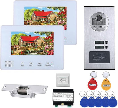2 Apartment Bus 2 Line Video Doorbell Intercom System 7 Inch Electronic Door by LUSTAR