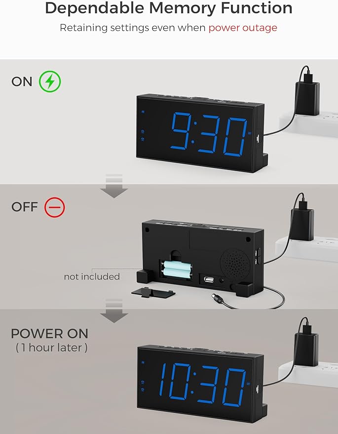 Digital Dual Alarm Clocks for Bedrooms, Large Big Numbers Display Electric - Image 6