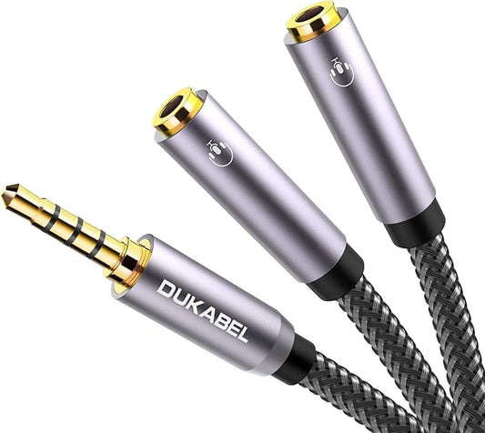 DUKABEL Headphone Splitter, Strong Braided & Gold-Plated 3.5mm Stereo Audio Y by DuKabel