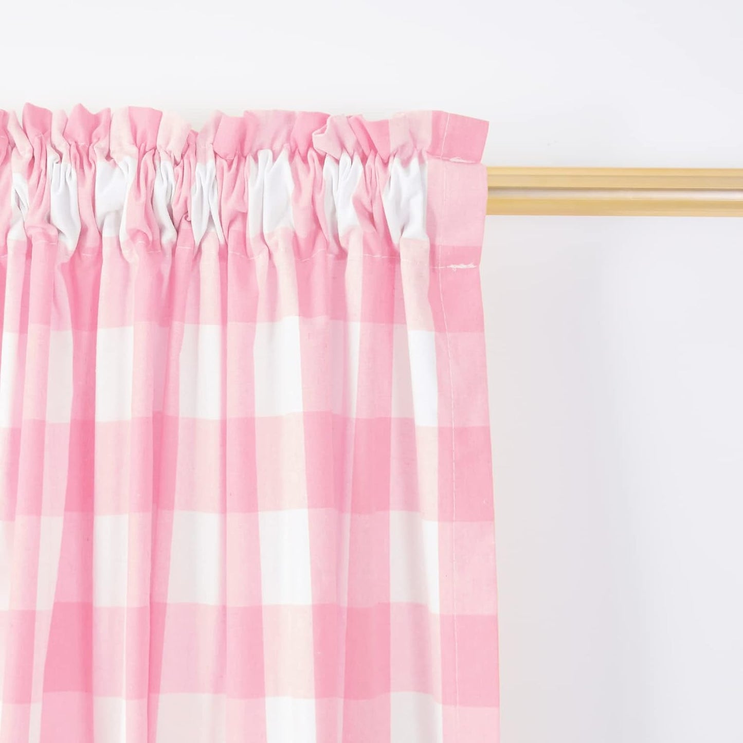2 Pack Buffalo Check Valances for Windows Living Room 18 inches Long Classic Gingham Plaid Bedroom Bathroom Rod Pocket Country Farmhouse Kitchen Window Curtain Valances - 54"x18" Pink & White