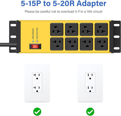 CCCEI 2PCS Heavy Duty Power Strip Surge Protector 20 AMP, 8 Outlets 12 Gauge - Image 4