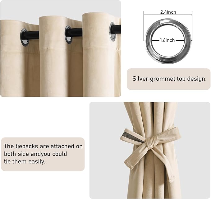 JIUZHEN Beige Velvet Curtains 96 inches - Image 2