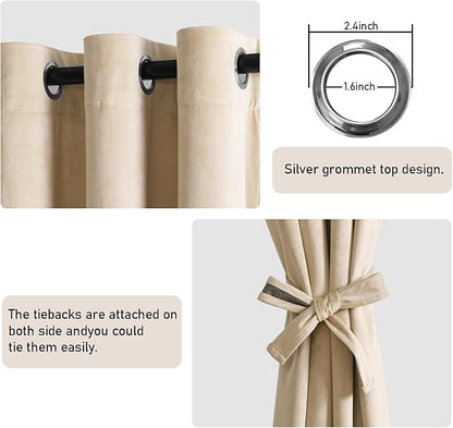 JIUZHEN Beige Velvet Curtains 96 inches - Image 2