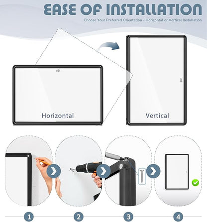 Enclosed Bulletin White Board 36x24 in, Lockable Wall Display Case - Image 4