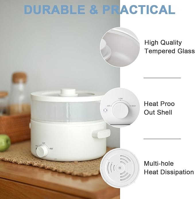 Electric Steamer for Cooking, 2L Ceramic Glaze Non-stick Pot, Dual Power - Image 5