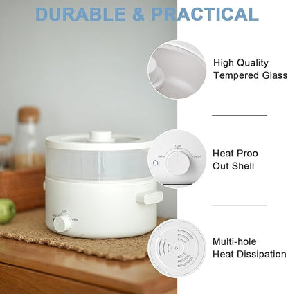Electric Steamer for Cooking, 2L Ceramic Glaze Non-stick Pot, Dual Power - Image 5