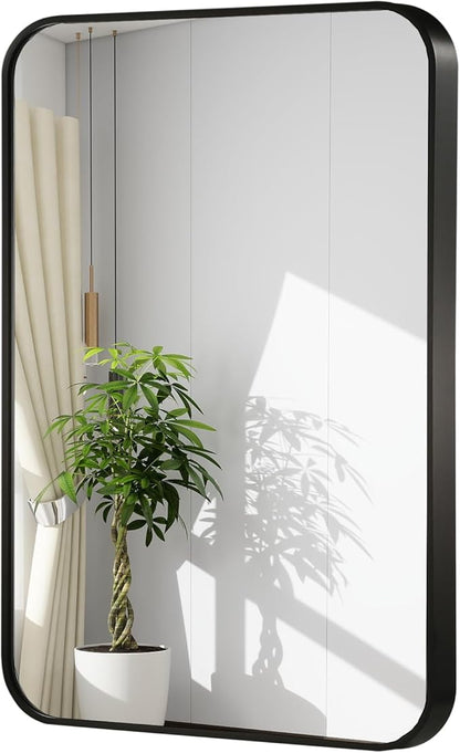 30x36 Inch Black Wall Mirror for Bathroom, Brushed Metal Framed Mirror by JENBELY