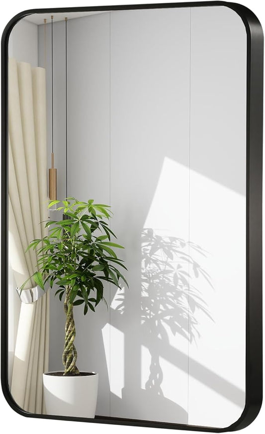 40x30 Inch Black Wall Mirror for Bathroom, Brushed Metal Framed Mirror by JENBELY