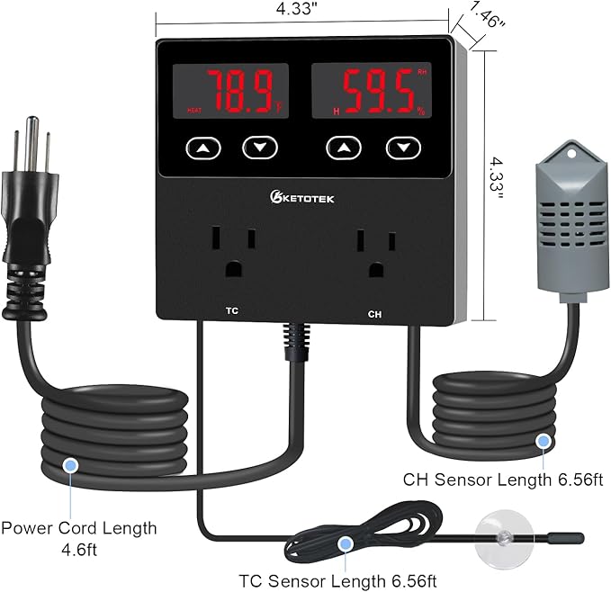 KETOTEK Digital Temperature and Humidity Controller Outlet, Reptile Thermostat - Image 7