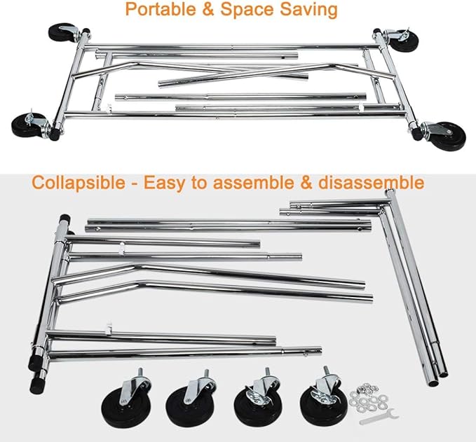 HOKEEPER Clothes Rack with Lockable Wheels Height Adjustable Clothing Rack - Image 4