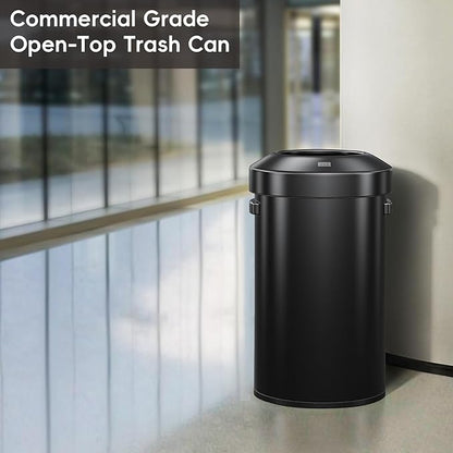 EKO 16-Gallon Round Black Stainless Steel Open Top Trash Can, Large Commercial - Image 2