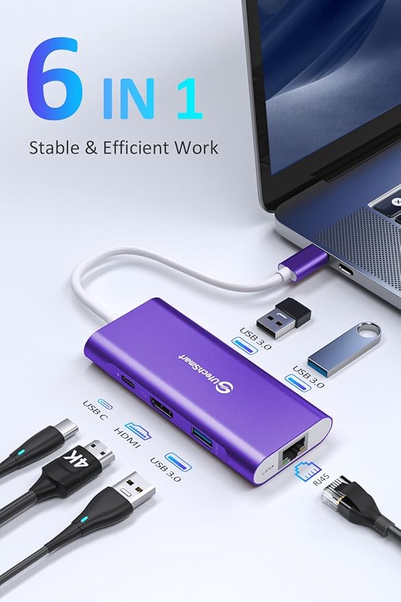 UtechSmart USB C Hub, Ethernet Multiport Adapter 6 in 1 USB C to HDMI Dock - Image 2