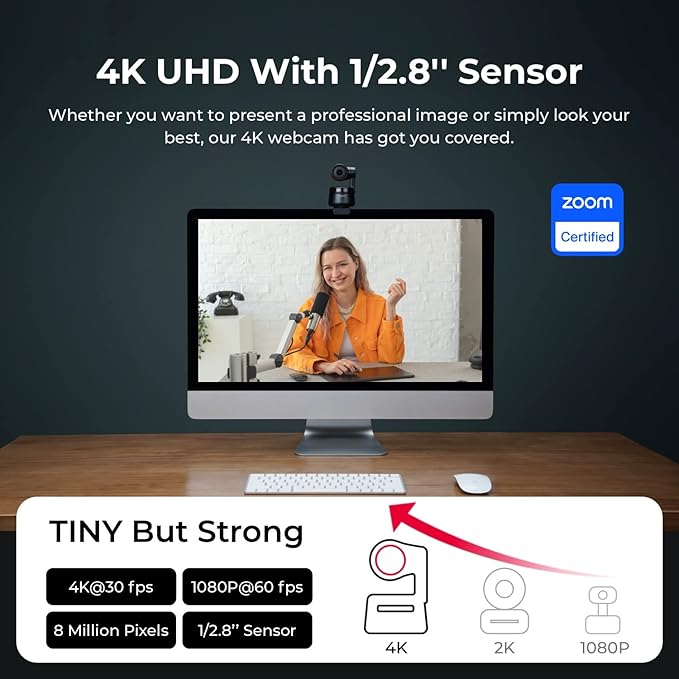 OBSBOT Tiny PTZ 4K Webcam, AI Powered Framing & Autofocus, 4K Video Conference - Image 2