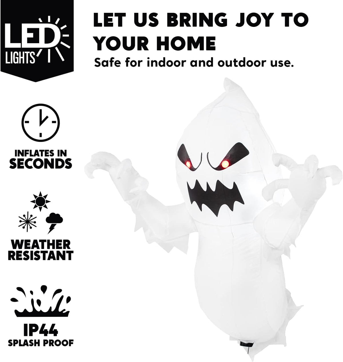 Joiedomi 4.5 FT Halloween Inflatable Ghost with Build-in LEDs, Blow Up Flying...