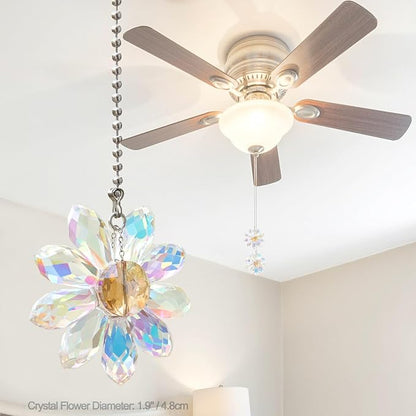 LEFERS Ceiling Fan Pull Chain, 2 Pieces 1.8" Crystal Glass Flower Pendants - Image 3