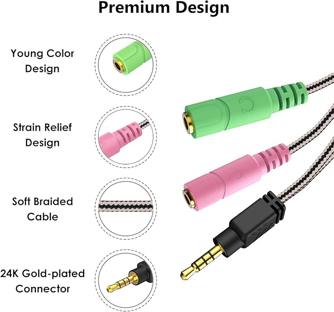 MillSO Headphone Mic Splitter, 3.5mm Headset Adapter 2 TRS Female to TRRS Male - Image 6