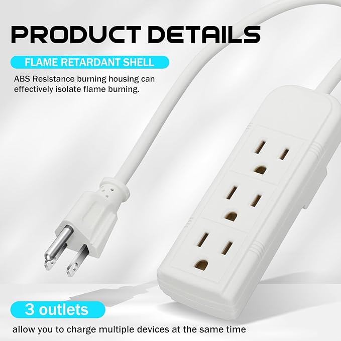 Copkim 20 Pack 3 Outlet Power Strip Extension Cord - Image 3
