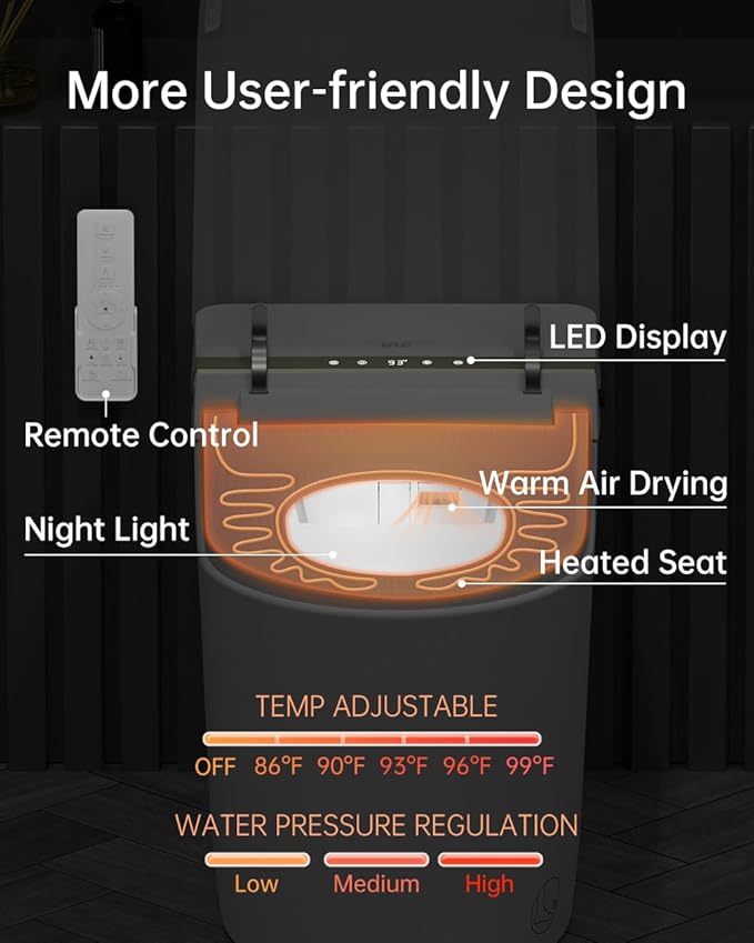 EPLO Smart Toilet Bidet, Auto Open/Close lid, Heated Seat, Dual Auto Flush - Image 6