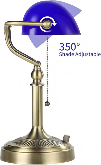 Newrays Blue Glass Bankers Desk Lamp, Stepless Dimmable Table Lamp Plug in - Image 7