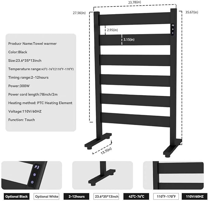 Heated Towel Rack – Rapid PTC Heating, LED Timer Control, High Temp & Large - Image 3