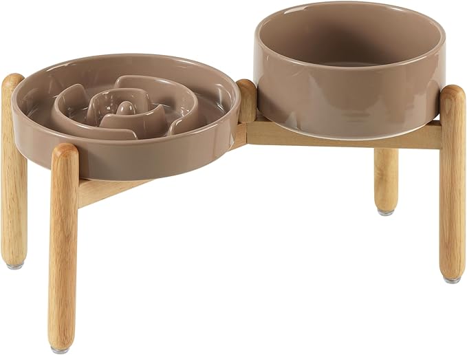 Ceramic Raised Slow Feeder Dog Bowl Set, Elevated 7.3inch Bowl and 8.2inch by Havniva