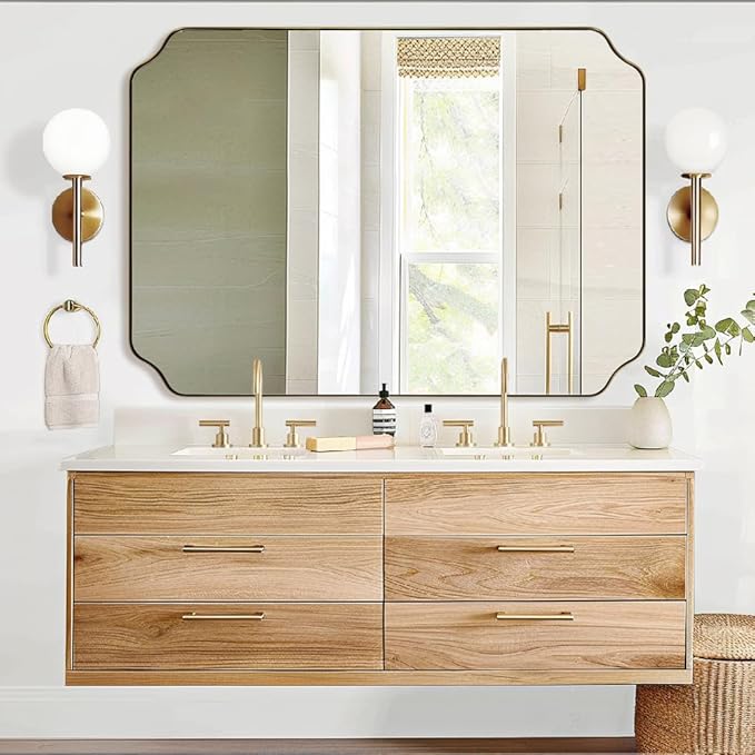 ANDY STAR 36"x48" Large Gold Mirror, Brushed Brass Rectangle Bathroom Mirror by ANDYSTAR