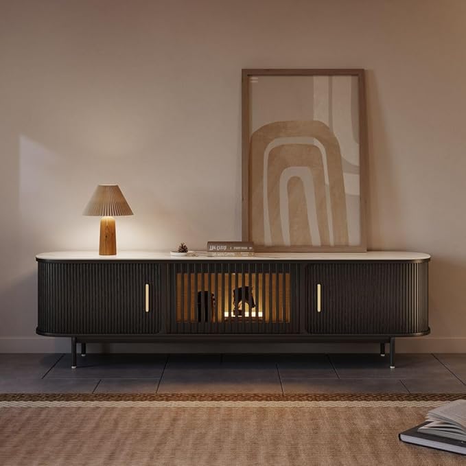 POVISON Fully-Assembled Mid Century Modern Black TV Stand - Image 2
