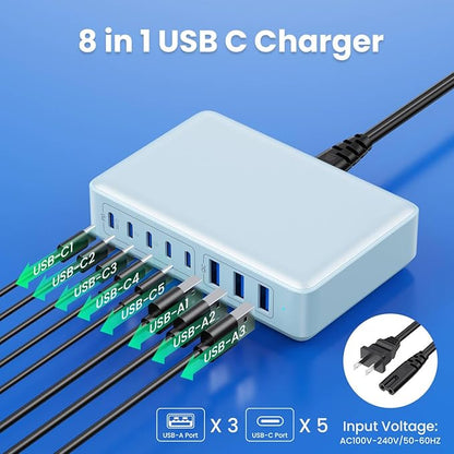 USB C Charger 300W USB C Charger Block 8-Ports GaN IV Fast Charging Station - Image 2