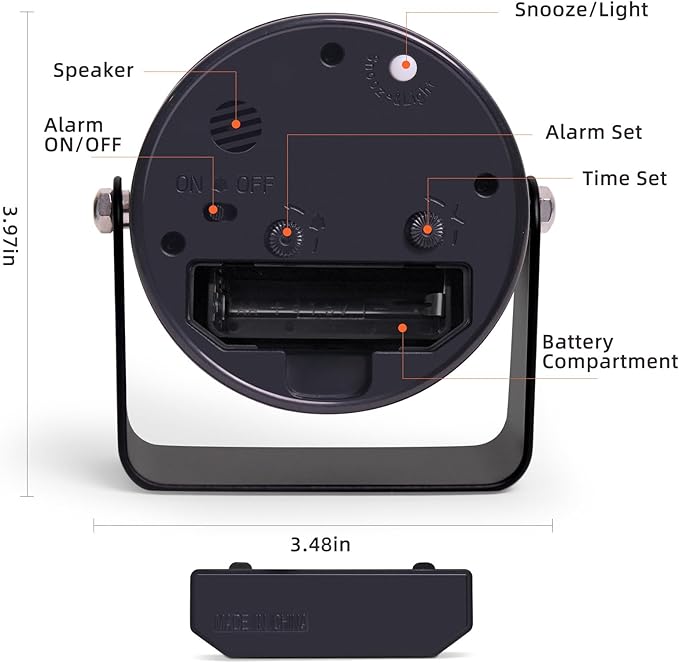 TIMESS Analog Alarm Clock, Silent Non-Ticking Quartz Movement, Battery-Operated - Image 3