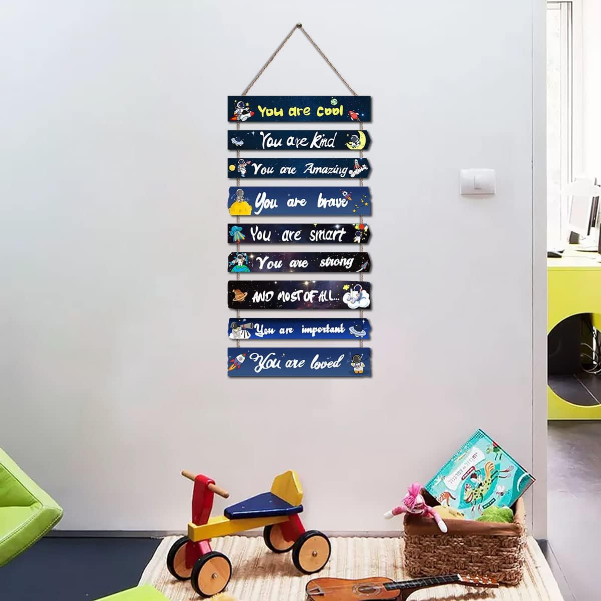 JEVUVU Outer Space Room Decor for Teen Boys Aesthetic, Cool Bedroom Wall Decor for Baby Boy, Navy Blue Kids Wall Art Signs, Fun Stuff Black Decorations for Nursery Bed Room Dorm Classroom Bathroom